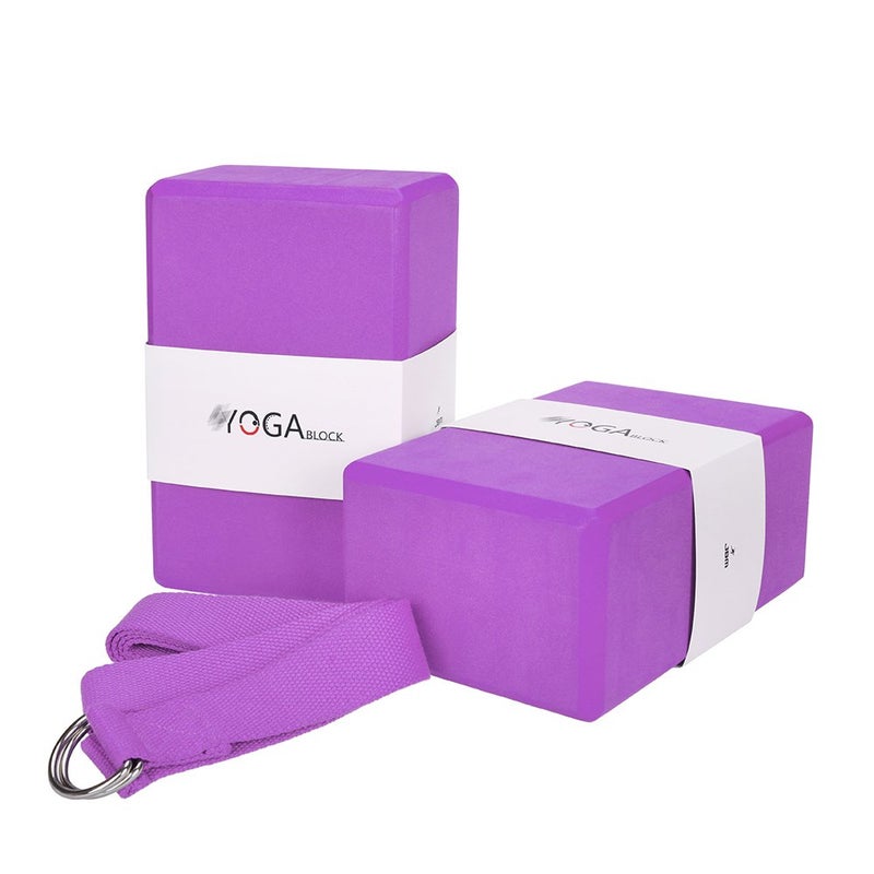 JBM Yoga Block 2 Pack Plus Strap - Cork and High Density EVA Foam Brick in 6 Colors - Lightweight, Odor-Resistant, Moisture-Proof With Metal D-Ring to Support and Deepen Poses - Image 1